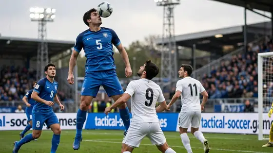 Mediocampista defensivo de Tactical Soccer cabeceando la pelota en el medio de la cancha